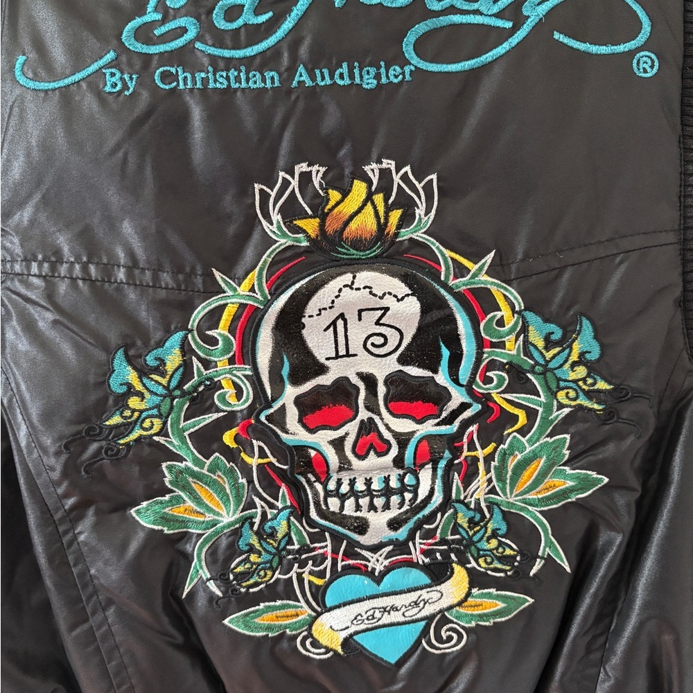 Ed Hardy Black Vest with Skull and Floral Embroidery - Picture 3 of 13